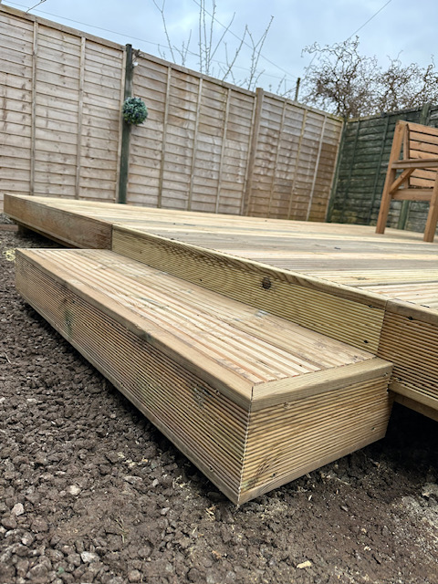Custom timber decking with integrated steps